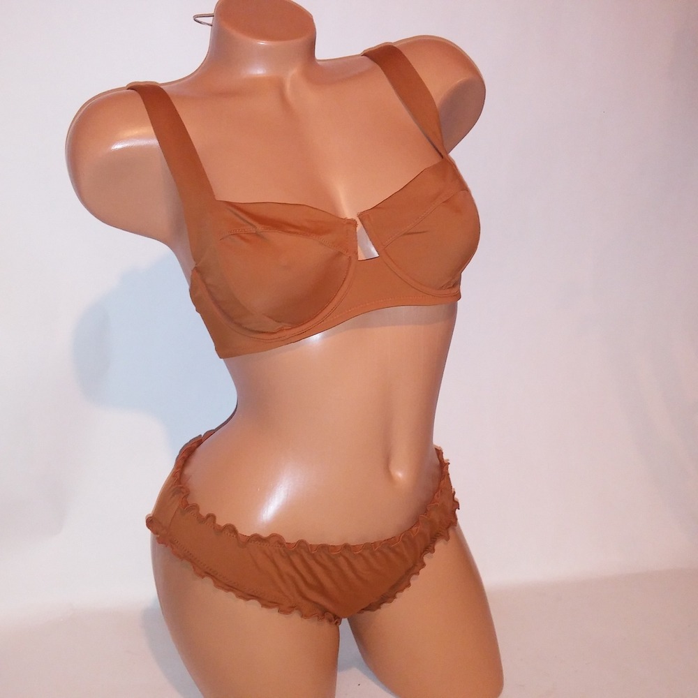 Victoria Secret Swim Bikini 36C Top Medium Bottom Ginger Solid Wicked New